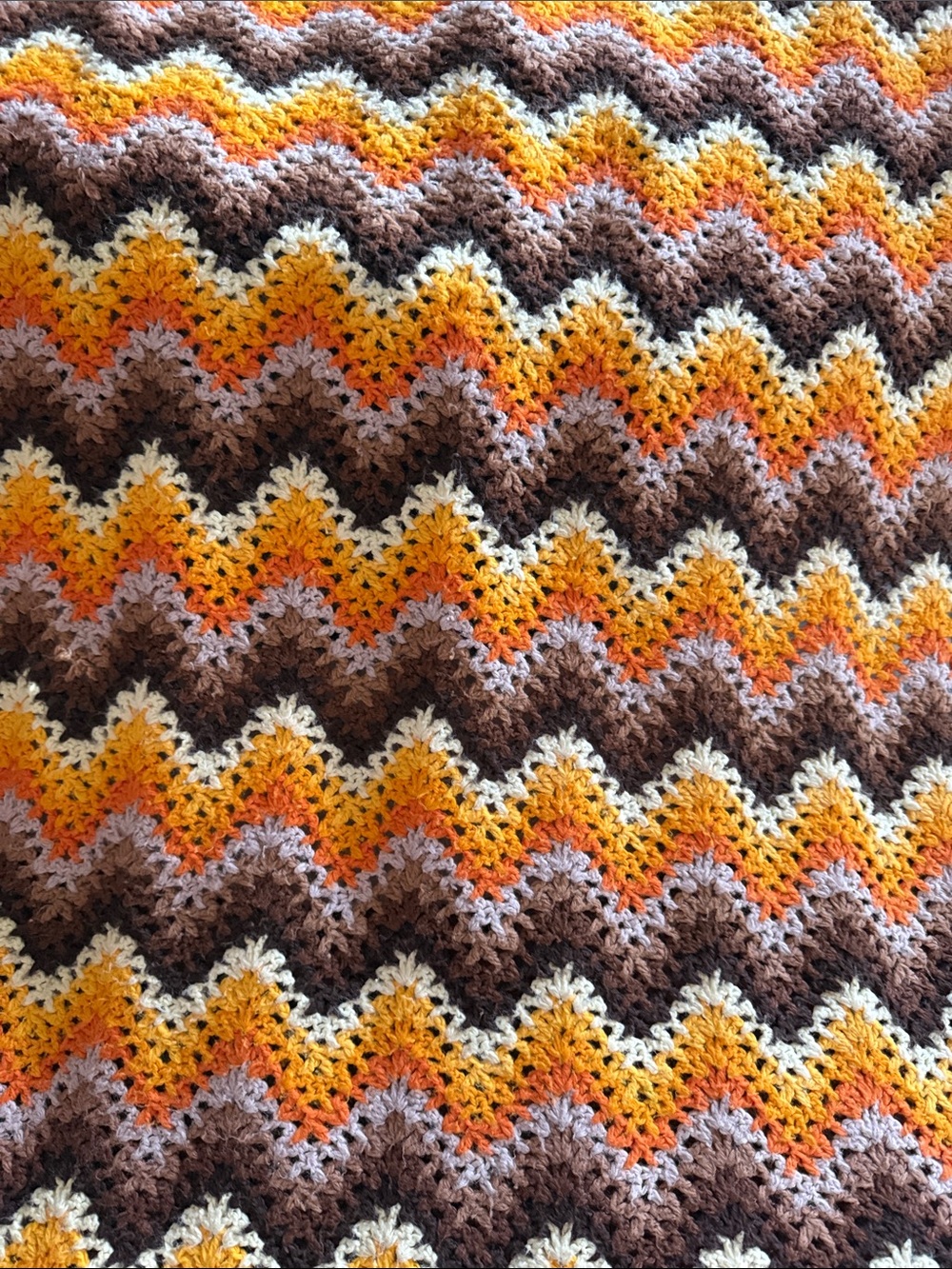 Hand Crafted Zigzag Chevron Throw in Yellow, Orange, Brown, Cream - Picture 5 of 7
